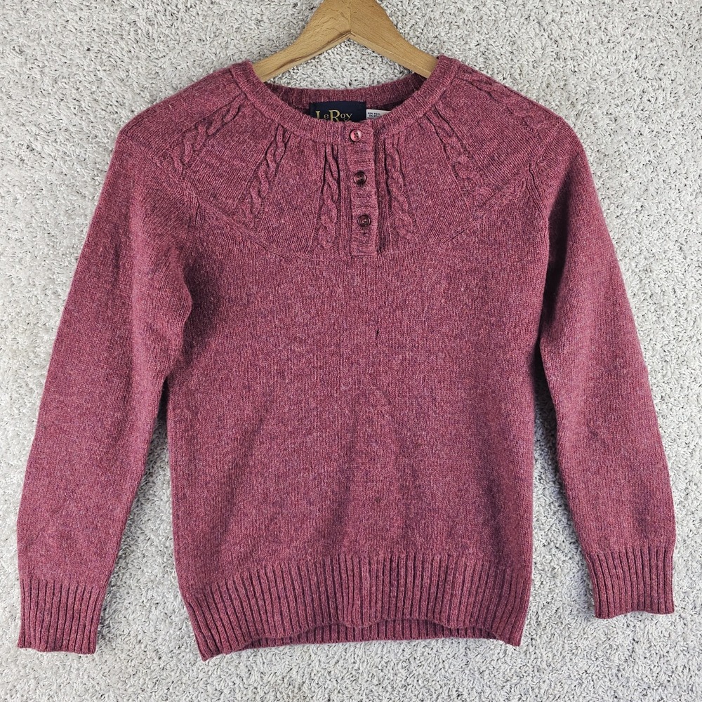 Vintage LeRoy Knitwear Wool Maroon Cable Knit Sweater Women Small Grandmacore